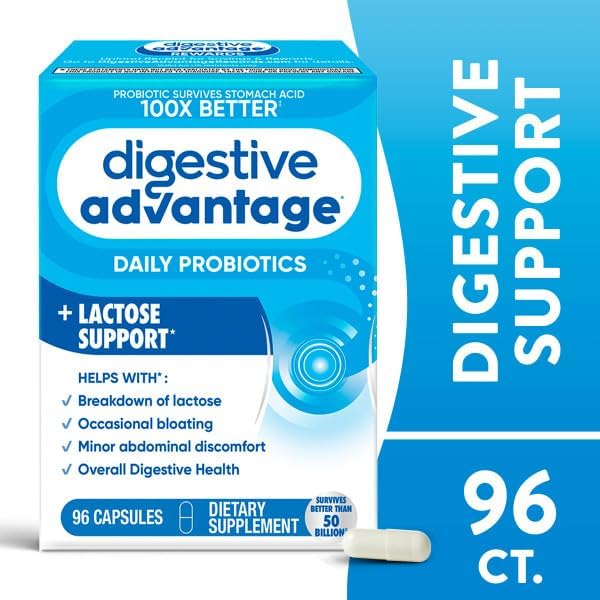 Miniatura 9 de Digestive Advantage Defensa de la lactosa con enzimas lactasa y probióticos para la salud digestiva, apoyo para descomponer la lactosa, malestar