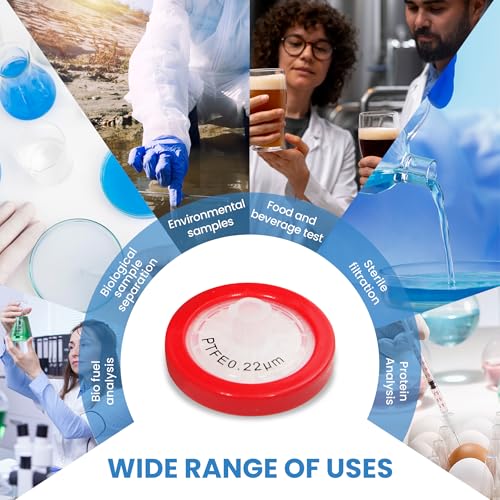Image of PTFE Membrane Syringe Filter 25mm Diameter 0.22um Pore Size Syringe Lab Filter for Laboratory School Science, Pack of 10 (Model AMPT02225)