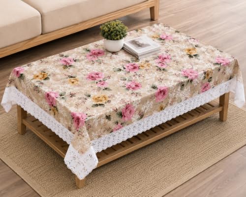 Image of Dakshya Industries Waterproof PVC Table Cover 60 x 40 Inch for Dining Table, Floral Printed Table Cloth, Washable Oilproof Table Protector, Plastic Cover for 4 Seater & Center Table Cover