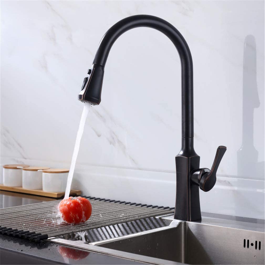 COSZWQDP Kitchen Faucet Chrome/Black Gild Torneira para Cozinha De Parede Hot and Cold 360 Rotation Mixer Swivel Pull Out Sink with Aerator Single Handle Black(Nero)