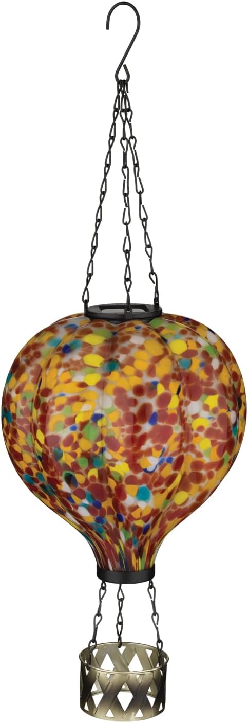 Regal Art & Gift Murano Hot Air Balloon Solar Lantern – Hanging Solar-Powered LED Lights, Waterproof Portable Decorative Outdoor Lamp Made of Metal & Glass for Garden, Patios & Pathway – Orange