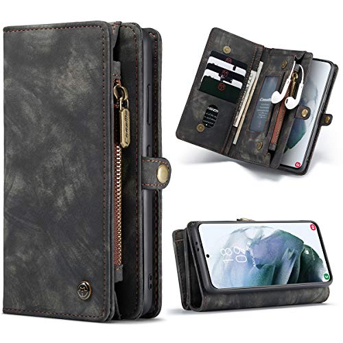 SWP Funda para Samsung Galaxy S21 Ultra, funda tipo cartera con tapa magnética desmontable [11 ranuras para tarjetas] cartera de embrague con bolsillo para dinero compatible con Samsung Galaxy S21