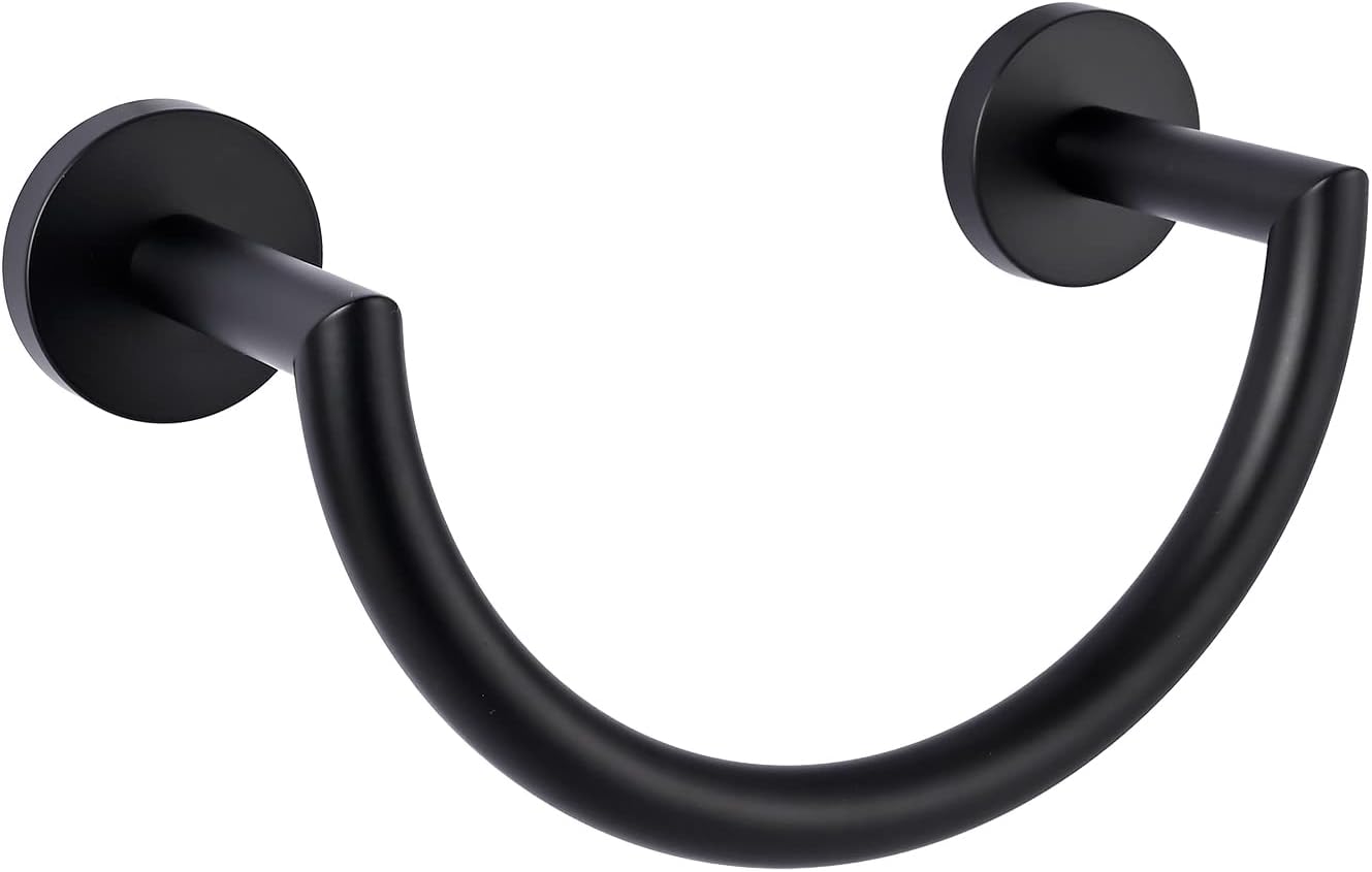 HouseAid Stainless Steel Towel Ring for Bathroom, Hand Towel Holder, Modern Semi-Circular Hand Towel Rack, Wall Mounted, Matte Black