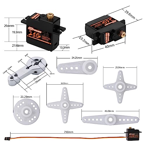 Image of 2PCS 21G Mini Digital Servo, Steering Gear Full Metal Gear Micro RC Servos Motor Kit with 25T Servo Horn for 1 /18 1 /16 1 /14 RC Car Model Boat Fixed-Wing Helicopter Airplane Robot Toy
