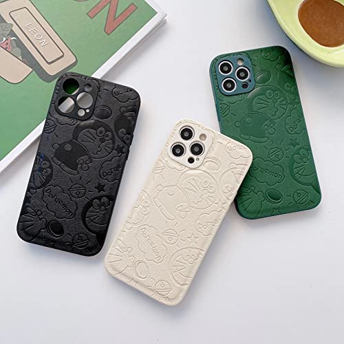 Iphone 13 Pro Case, Cute Cartoon Doraemon Embossed Solid Color Pu Leather Skin Soft Tpu Case For Iphone 13 Pro 6.1 Inch 2021 (Black) #TOP3