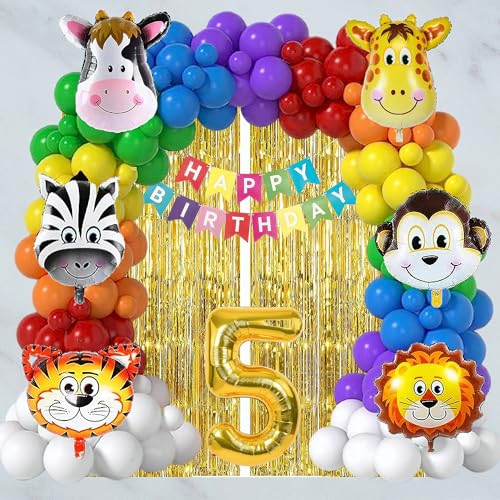Image of Birthday Decoration Items Kit | Jungle Safari theme | Multicolor Theme Decoration for Kids | Birthday Decoration (5 YR)