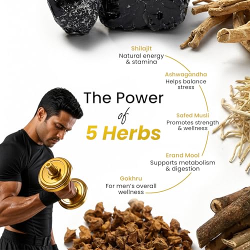 Image of Sheopals Shelavista Shilajit /Shilajeet Gold 120 Capsules | For Stamina, Muscle Growth & Energy | Ashwagandha, Gokshura, Safed Musali With Other Action Herbs | 100% Ayurvedic