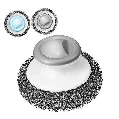 TOVINANNA 3-Piece Stainless Steel Scrubber Set Dish Cleaning Pan Brush for Kitchen Dish Brush Handle for Kitchen Sink