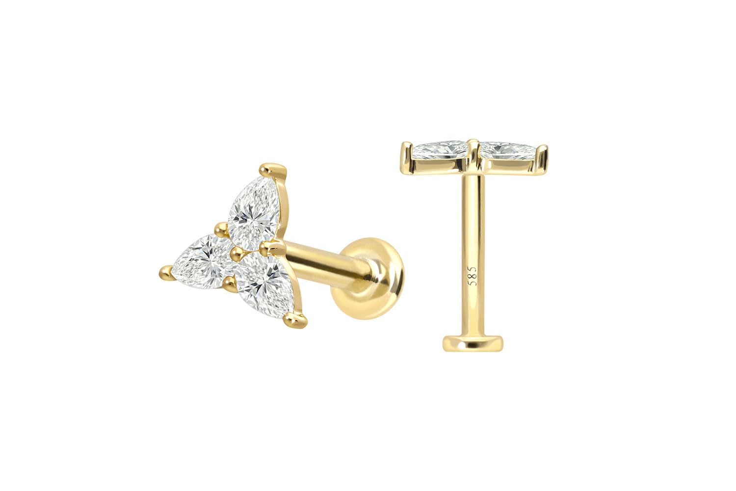PIERCINGLINE Piercing Stecker 18 Gold Labret mit Innengewinde DIAMANT-BLUME 750er Gold - Goldfarben