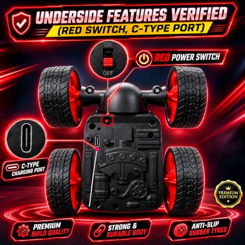 Image of 360 Rotating & Rolling Stunt Car Toy for Kids, Remote Control RC Stunt Racing Car with Spin, Flip, Drift & 90 Upright Demo Functions, in-Built Battery, Gift Box Packaging, Multicolor