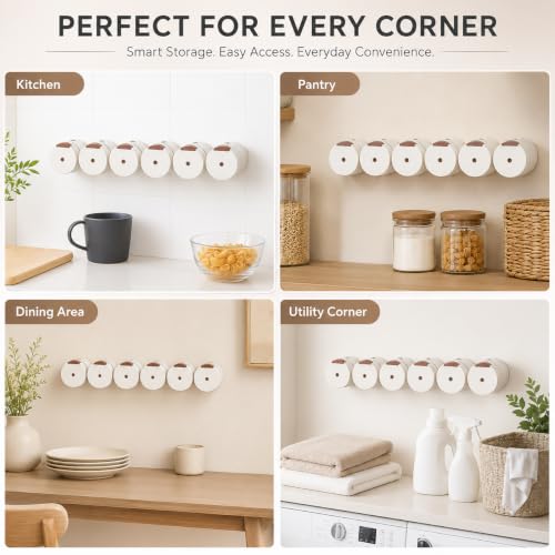 Image of Wall Mounted Magnetic Push-Button Spice Jar Set, Pack of 6 Kitchen Storage Containers with Adhesive Strip and Labels, Space-Saving Masala Organizer for Easy Access