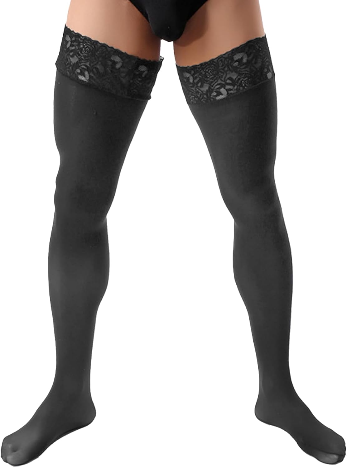 Men’s Thigh High Stockings Over Knee Lace Top Thick Warm Silicone Antiskid Long Socks for Men Sissy Fishnet silly Style