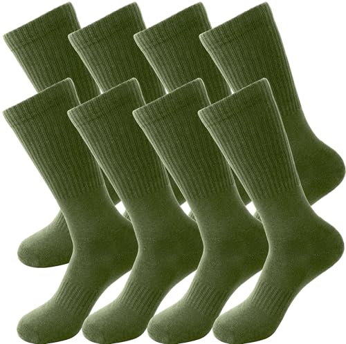 4 Pairs Men's Military Crew Socks Army Green Cotton Sock for Soldiers Police Firefighters Outdoor Sports Work Socks