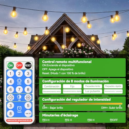 Solares Guirnalda Luces Exterior Jardin - 15M Guirnaldas Exterior Solar - Imagen 4