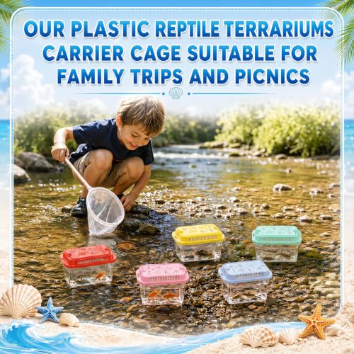 Image of LemonRoad 35 Pcs Plastic Reptile Terrariums Carrier Cage Enclosure Snake Breeding Box Hatching Container Fish Tank with Ventilated Lid for Tarantula Spider Turtle Lizard (Fresh,5.1x3.5x3.5 Inch)