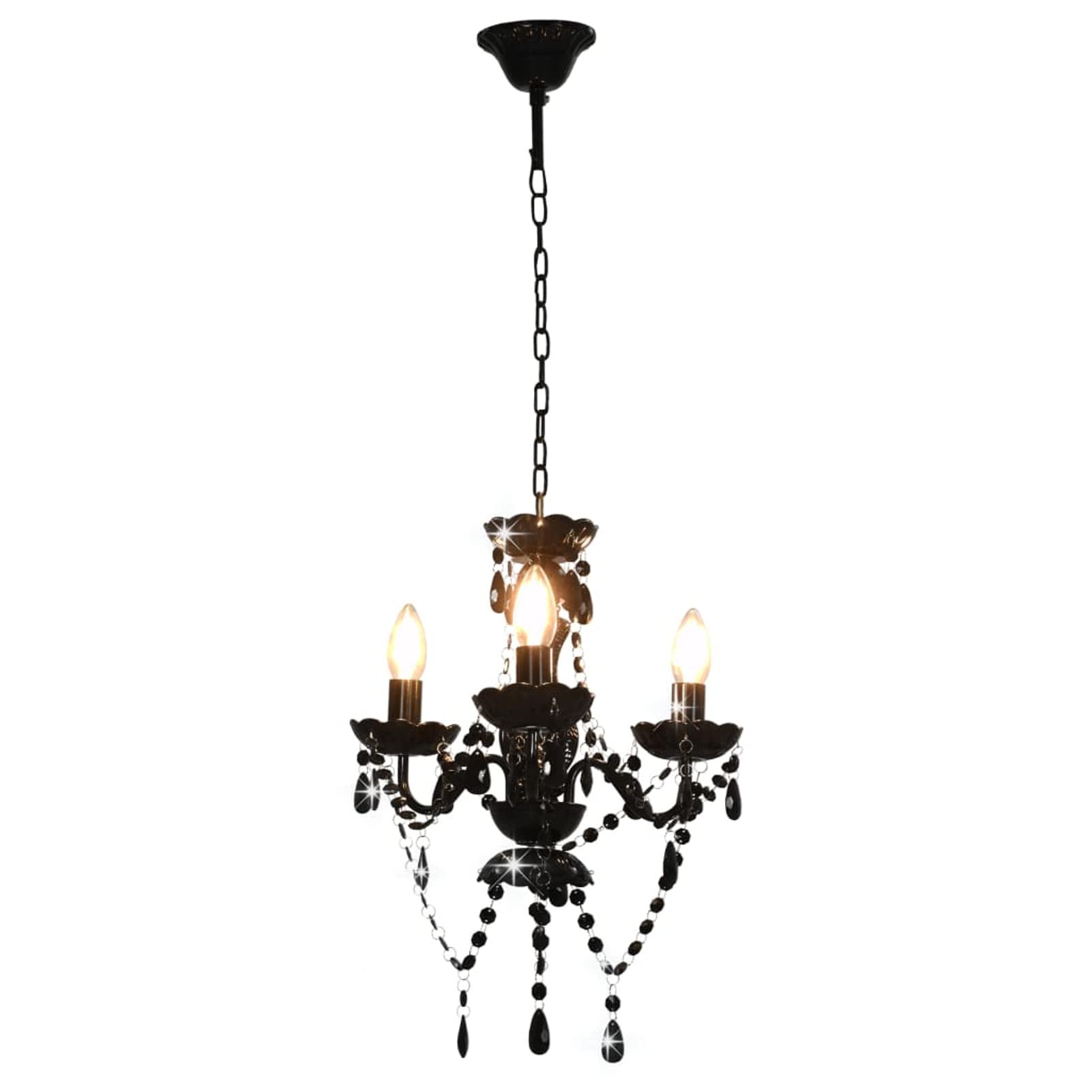 Rantry Kronleuchter mit Perlen Schwarz Rund 3 x E14 Lampen