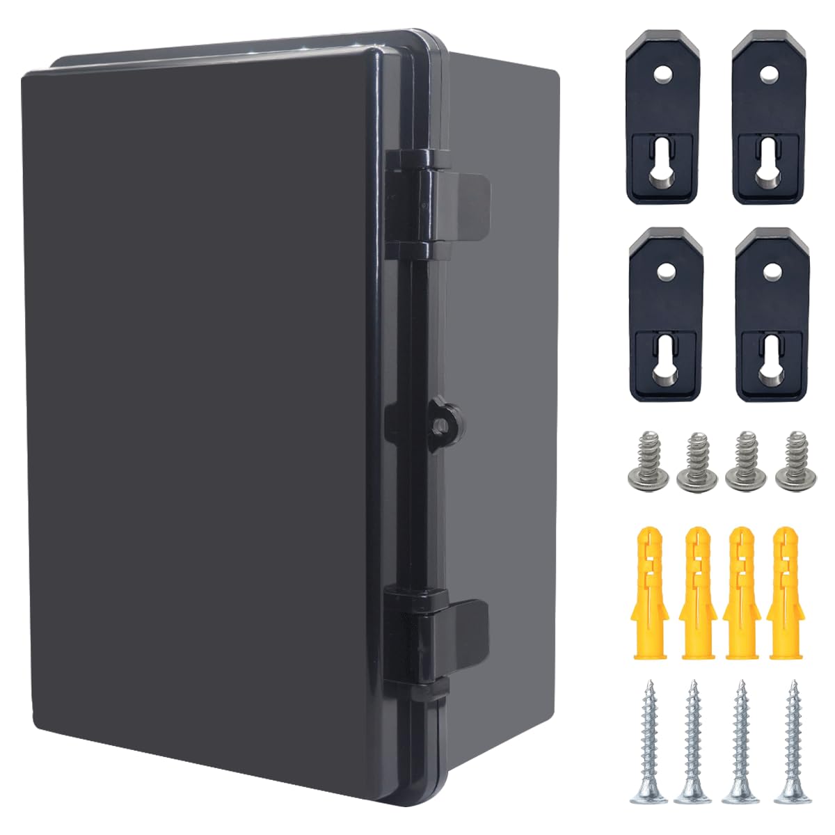 Otdorpatio Junction Box, Hinged Black Cover IP67 Waterproof ABS Project Box with Mounting Plate Electrical Box Enclosure with Wall Bracket 11.4 x 7.5 x 5.5inch(290x190x140mm)