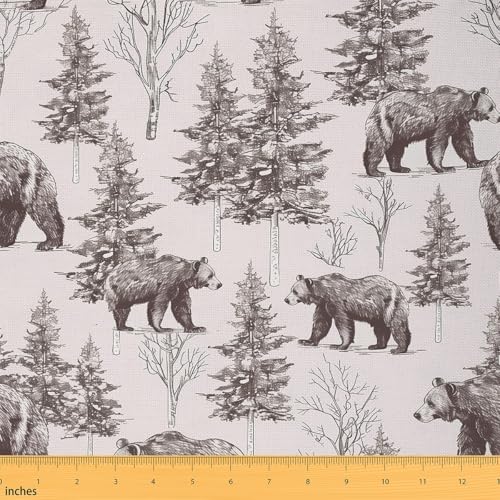 Brown Bear Decor,Hunting Bear Indoor Not Stretchy Decor,Wild Animal Wildlife Upholstery Fabric for Kids Boys,Pine Trees Material Flannel Fabric by The Yard,Vintage Farmhouse Art Fabrics,1 Yard