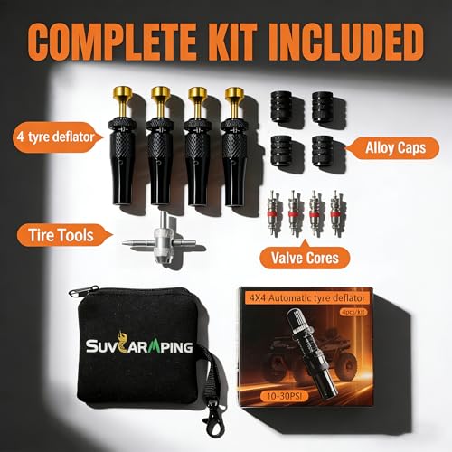 Image of SUVCARMPING Adjustable Auto-Stop Tire Deflator Valve Kit (10-30 PSI) 4 PCS Screw-on Tyre Air Down Tool for Offroad 4x4(MS-TD07)