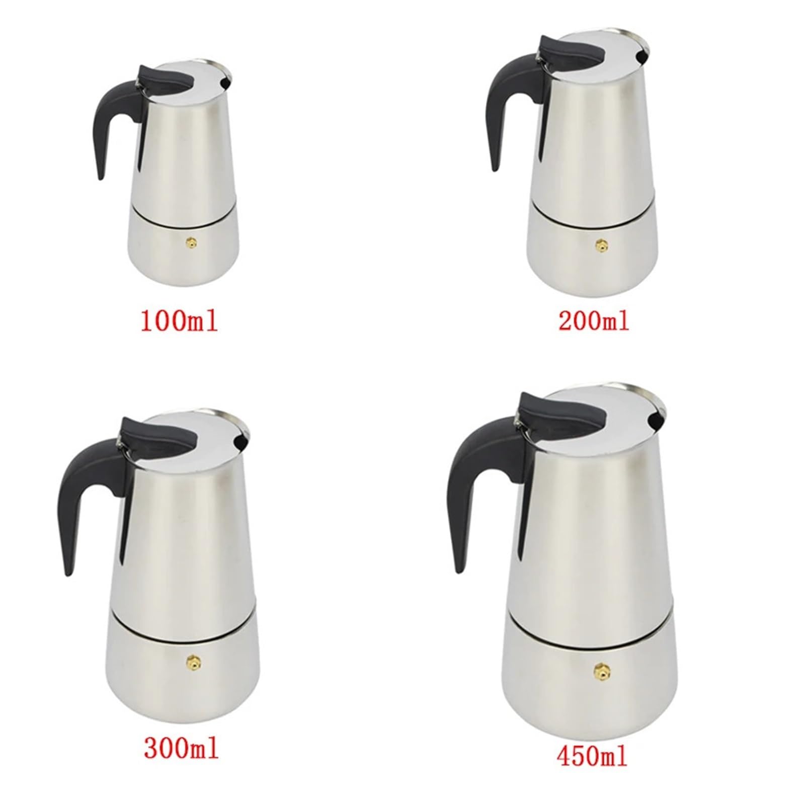 Generisch 2/4/6/9 Tassen Edelstahl-Kaffeemaschine Moka-Kanne(100ml)