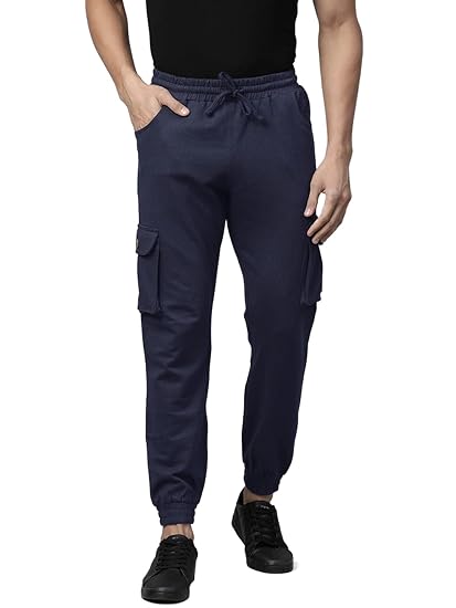 Men's Cotton Blend Slim Fit Cargo Track Pants (Solid)