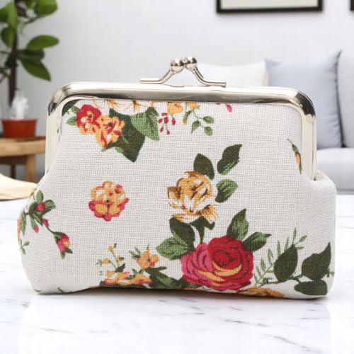 Generic 1Pcs Pouch Wallet Rose Design Snap Purse Canvas White 12x9cm