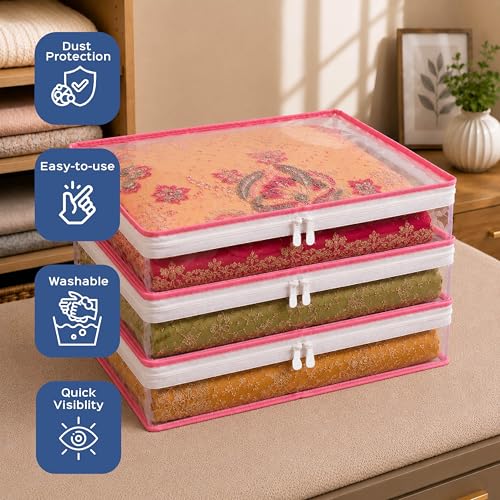 HomeStrap 3-Inch Pink Saree Covers Pack of 10 - Image 4