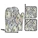 Dollaro Guanti da forno e presine Decor Set di 4 (2 guanti + 2 tamponi), Bills Guanti da cucina per cucina, grigliate, cottura
