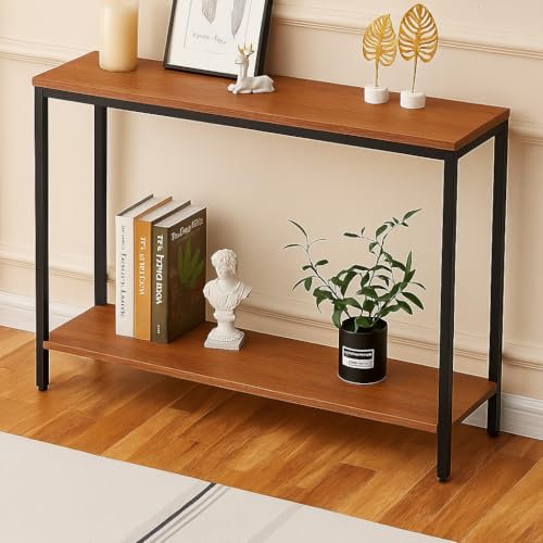 Image of Metal Frame 2-Tier Premium Entryway Table for Living Room, Hallway & Bedroom | Modern Narrow Sofa Console Table for Home & Office Decor | Sturdy & Stylish Accent Table (Classy Black)