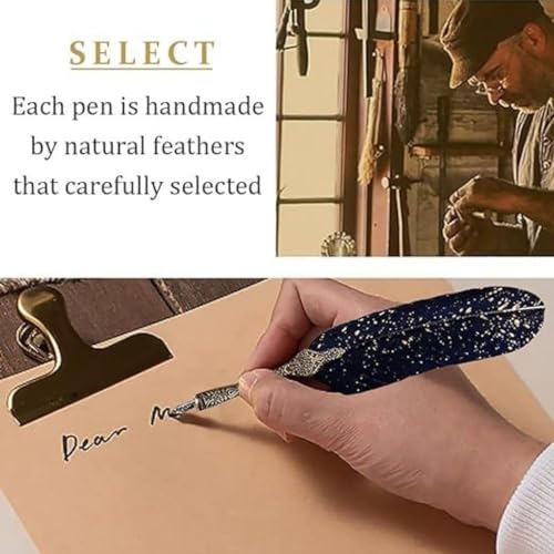 Image of Levin Vintage Carving Feather Pen Set Feather Dip Quill Pen Writing Ink Set Calligraphy Writing Dip Pen Calligraphy Pens Set for Beginners with Quill Pen Set with Ink - (Multicolor)