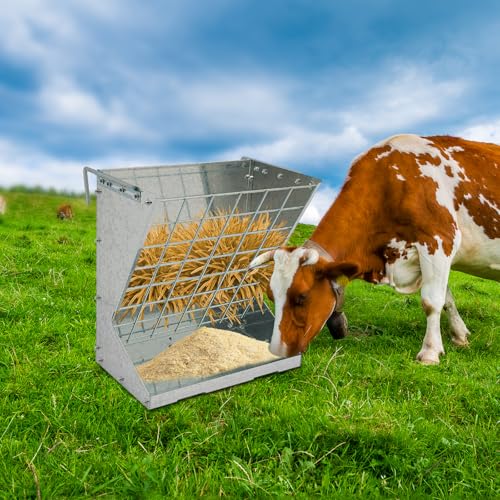 Comedero automático para caballos, ovejas y cabras, comederos, comederos y comederos, comederos de acero, comederos para caballos y caballos, comederos colgantes Ovejas (Plata)