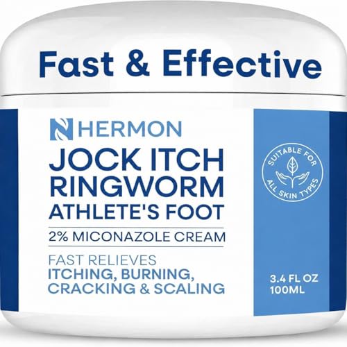 Hermon Jock Itch Cream: Ringworm Treatment for Humans Athletes Foot Cream -Fast and Effective Symptom Relief of Itching Burning and Redness -100ml