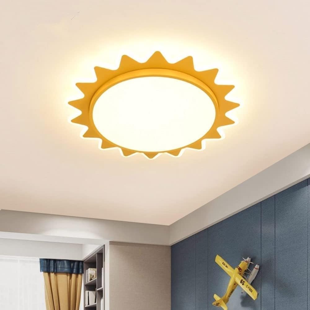 Yellow Sun Shaped LED Close to Ceiling Light, 3 Selectable Light Colors, Modern Overhead Lamp for Childrens Room, Playroom, Dining Room