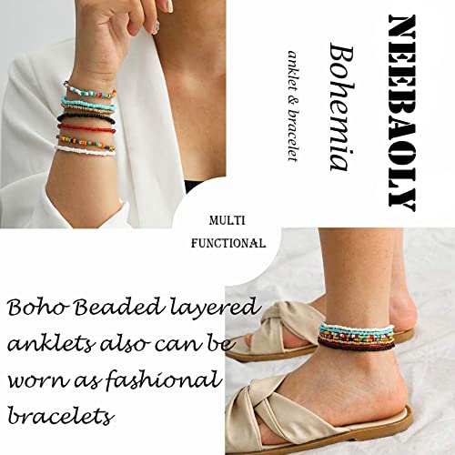 Vflowee Boho Handmade Beaded African Anklets Multicolor Women Stretch Seed Beads Rainbow Ankle Bracelets Glass Bead Bracelet Elastic Foot And Hand Chain Jewelry #TOP3