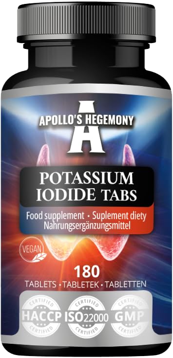 Potassium Iodide 150 mcg per Portion - 180 Vegan Tablets - 720 Servings - for Optimal Gland Function and Energy Metabolism - Diet Supplement by Apollo's Hegemony