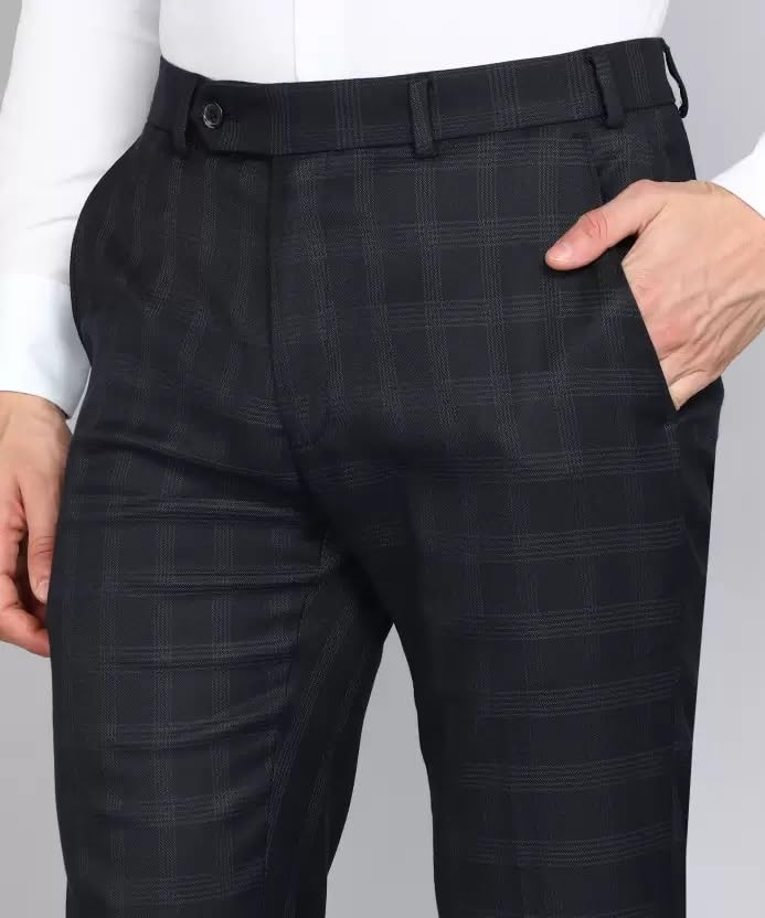 Image of MALENO Men Slim Fit Checked Formal Trouser | Casual Trousers for Everyday Comfort | Slim Fit Formal Trousers for Men