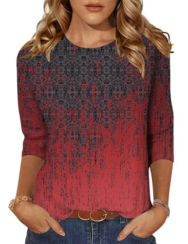 Zeagoo Womens Floral Boho Tops 3/4 Sleeve Shirts Crew Neck Blouses Winter Tunic Tops XL