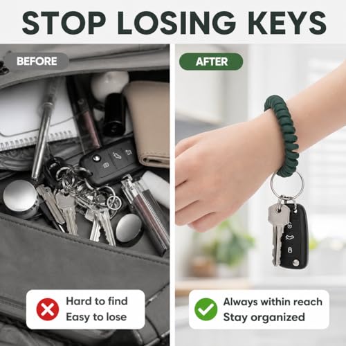 Image of BIHRTC Pack of 6 Wrist Keychain Spiral Stretchable Plastic Coil Wrist Key Holder Stretch Wristband Elastic Stretchable Spiral Bracelet Key Holder Key Ring for ID Badge Sauna Outdoor Sport