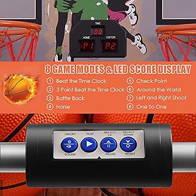 Giantex Foldable Basketball Arcade Game, 8 Game Options, Electronic Double Shot 2 Player w/ 4 Balls and LED Scoring System, Indoor Basketball Game for Kids, Adults, Black & Silver