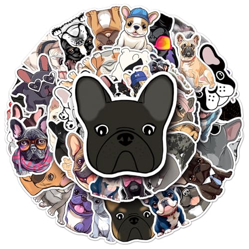 Set di 50 adesivi per bulldog francesi per auto, computer portatili, chitarra, skateboard, moto, biciclette, French Bulldog Stickers Set di adesivi in vinile, impermeabili, per adolescenti, bambini,