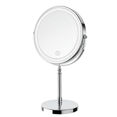 Lighted Makeup Mirror, 3000 mAh Rechargeable Double Sided Magnifying Vanity Mirror with 3 Colors, 1x/10x, 360° Rotation , Brightness Adjustable Magnification Cosmetic Light up Mirror, Women Gift