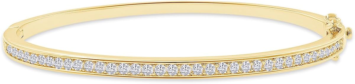 3.3MM Bangle Classic Tennis Bracelet Women 18K Gold Plated 1.00 CT | Round Moissanite in 18K Gold Plated Jewelry for Her 6.5'' or 7.5"
