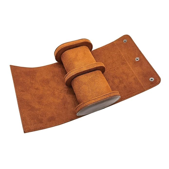 Image of Zollyss Zolyss Luxury Watch Travel Case, Brown Leather, Roll Organizer with Snap Closure (2 Slot)