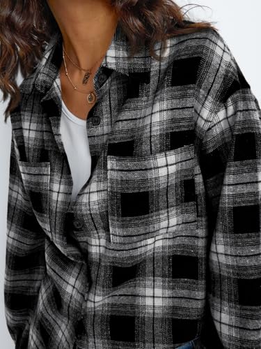 Image of Trendy Queen Women Flannel Shirts Plaid Tops Button Down Shackets | Fall Winter Jackets, Cute Tops, Long Sleeve Shirt, Button Down Casual Coats
