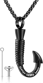 YOUFENG Fishing Hook Urn Necklace for Ashes Stainless Steel Cremation Jewelry Always in My