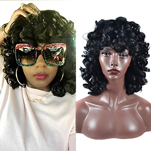 YXCHERISHAIR 14" Natural Black Afro kinky Curly Wigs Synthetic Curl wavy Freetress Hair for African American Women 250g (1B)