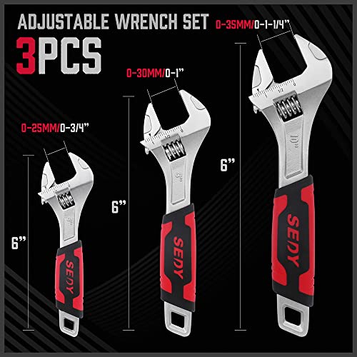 3-Piece Adjustable Wrench Set - 6-Inch 8-Inch 10-Inch - Precision Design, Durable And Corrosion-Resistant, Chrome Vanadium Steel, Anti-Slip Grips #TOP2