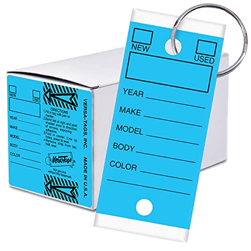 Versa-Tags 250 Per Box Self-Protecting Paper Key Tags with Chrome-Plated Split Rings Perfect for Car Truck Or RV Dealers Blue