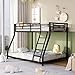 Metal Twin Over Full Size Bunk Bed for Adults & Kids,Twin Over Full Bunk Beds, Low Profile Bunkbeds with Length Guardrail and Ladder, No Box Spring Needed,Space Saving,Black