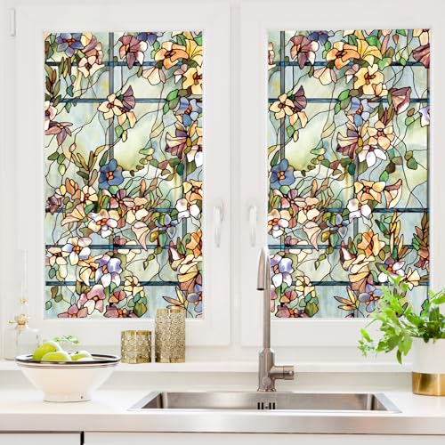 Artscape Trellis | Privacy Window Film with Vibrant Colored Pattern | Non-Adhesive & UV Protection | Easy to Apply & Removable | 24 x 36 Inches | Made in USA